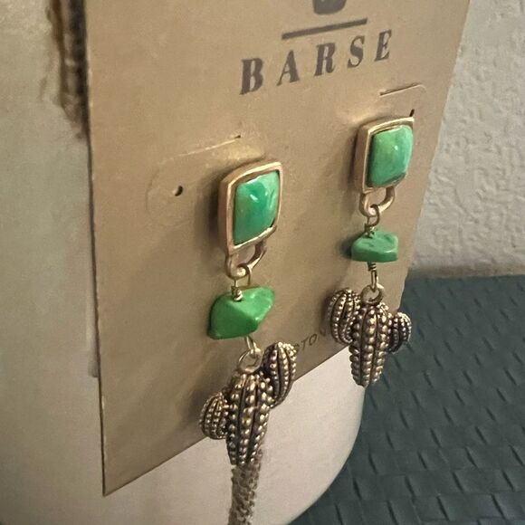 Studio Barse Green and Silver Cactus Earrings - Picture 4 of 7
